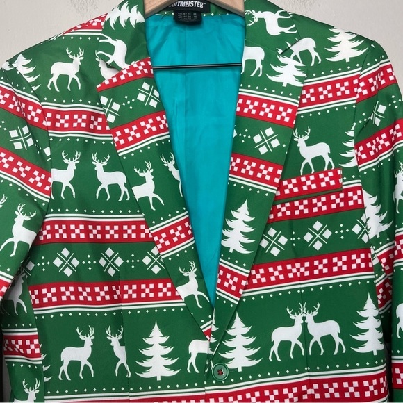 Suitmeister Men Blazer Sportscoat Small Nordic Reindeer Christ Suit Green - Picture 10 of 13